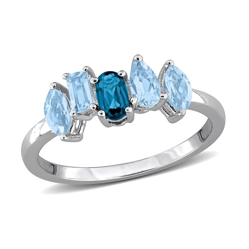 1.05 Carat (ctw) London Blue and Sky Blue Topaz Band Ring Sterling Silver